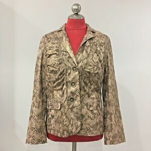 NWT Chico's size 0 / XS dressy jacket cropped tan faux snakeskin metallic look